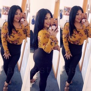 Mustard floral crop top